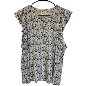 Nation LTD Paulette Top Cottage Floral Flutter Sleeveless Ruffle White Size XL